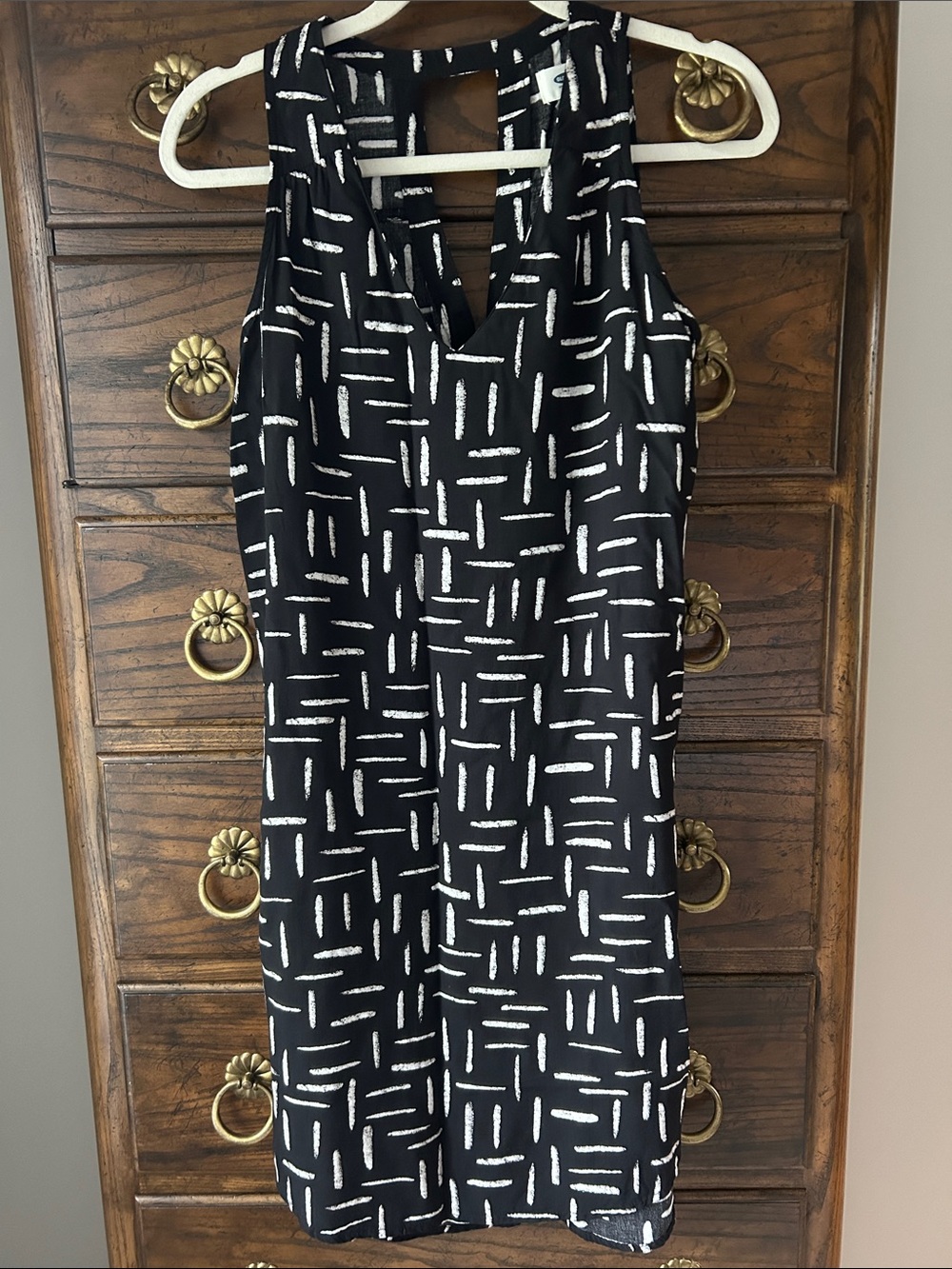 Old Navy Black Mini Dress with White Dash Pattern, Size M